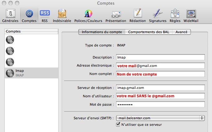 Imap Gmail sur Mail